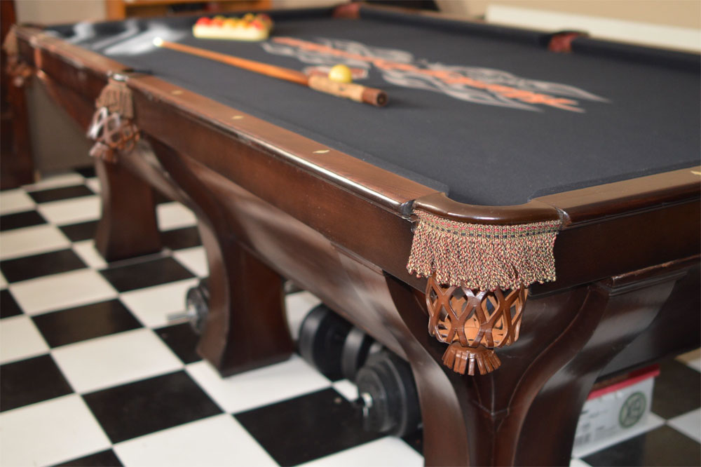 Details On This Antique Brunswick Pool Table And Accessories